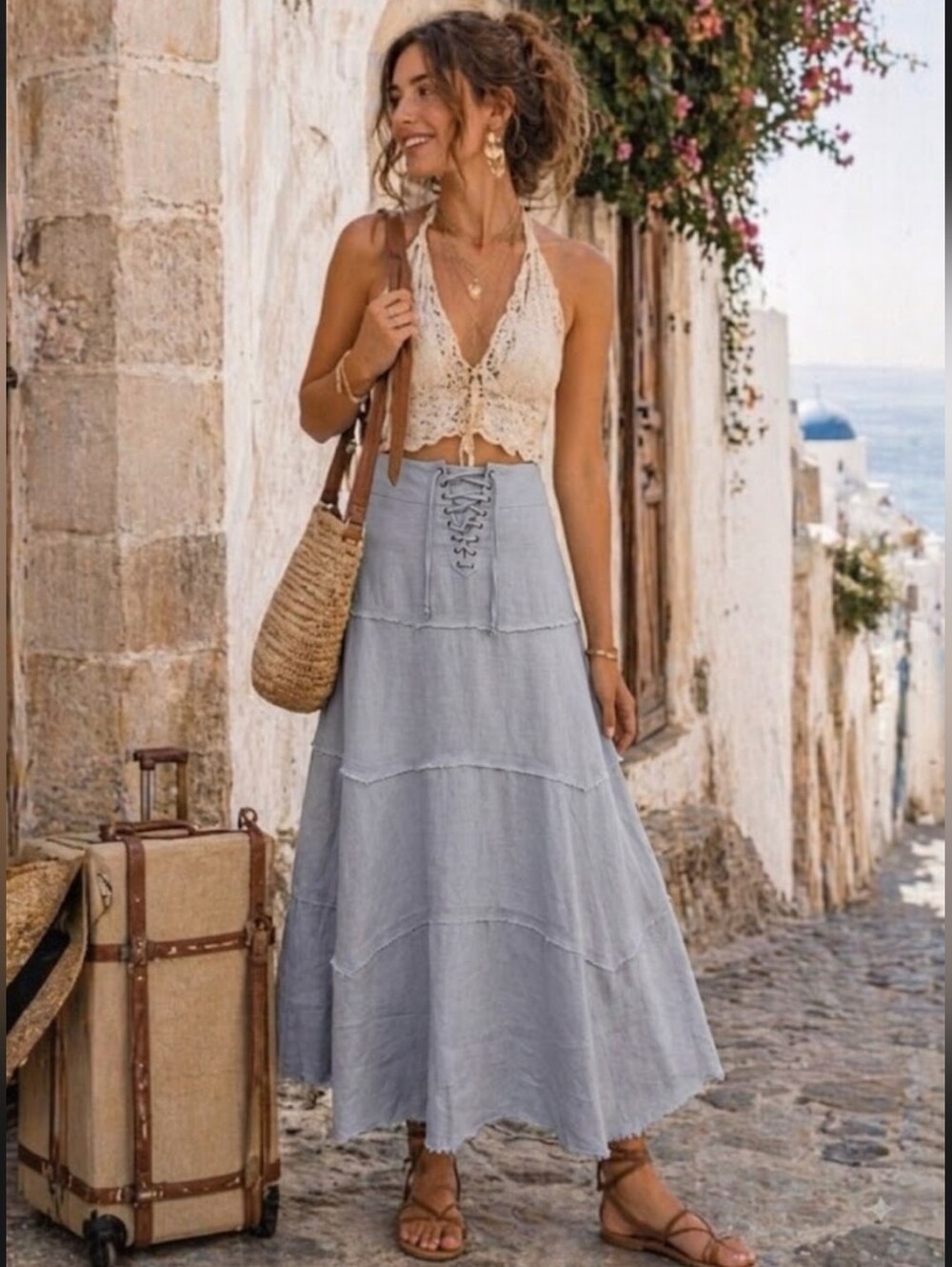 CAbi Linen Maxi Skirt Sz Small 100% Linen Boho Resortwear Coastal Lightweight